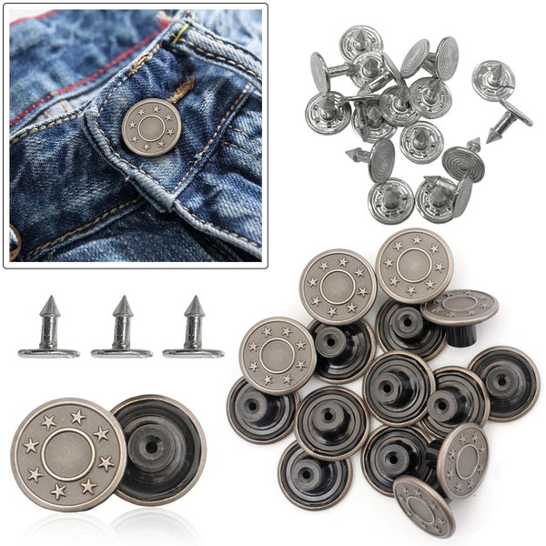 Metal Cap Stars Design Jeans Button Tack Fasteners with Aluminium Back Pin for Clothing Repairing, Denims, Jackets, Leather Craft Project