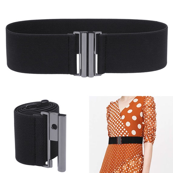 Trimming Shop Women/’s Black Stretchable Wide Waist Belt Clasp Buckle Elastic Band Clip-on Cinch Trimmer Fashion Accessory for Girls Dresses One Piece Gowns