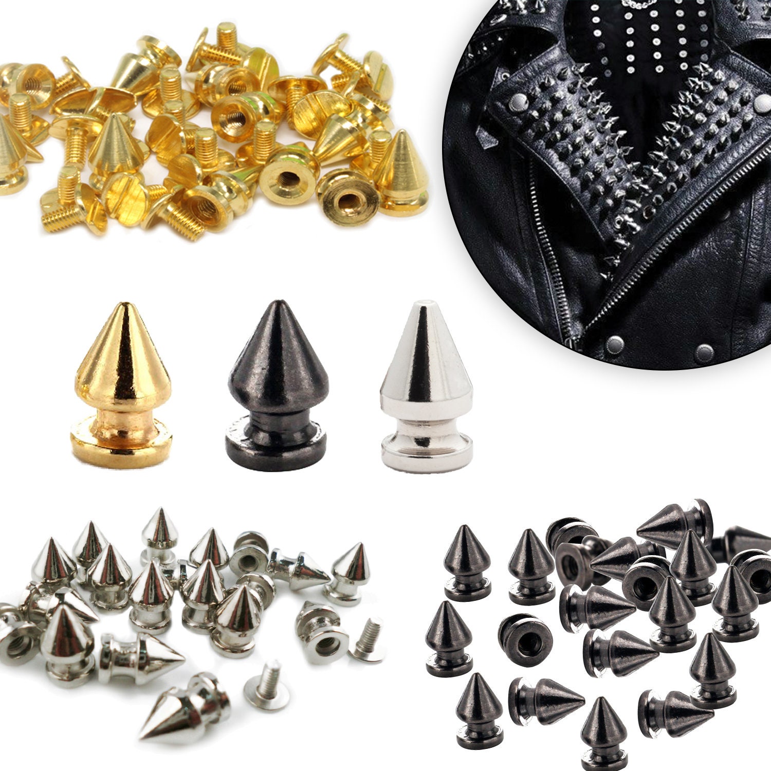 100pcs/set 9.5mm Silver Cone Studs And Spikes DIY Craft Cool Punk Garment  Rivets For Clothes Bag Shoes Leather DIY Handcraft - Price history & Review