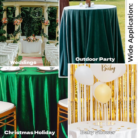 Elegant Round Table Cloth 70 Inch, Made With Fine Crushed-Velvet Material,  Beautiful Emerald - Green Tablecloth With Durable Seams, Round Table Cover  Great for Weddings, Parties, Baby Showers & Events 
