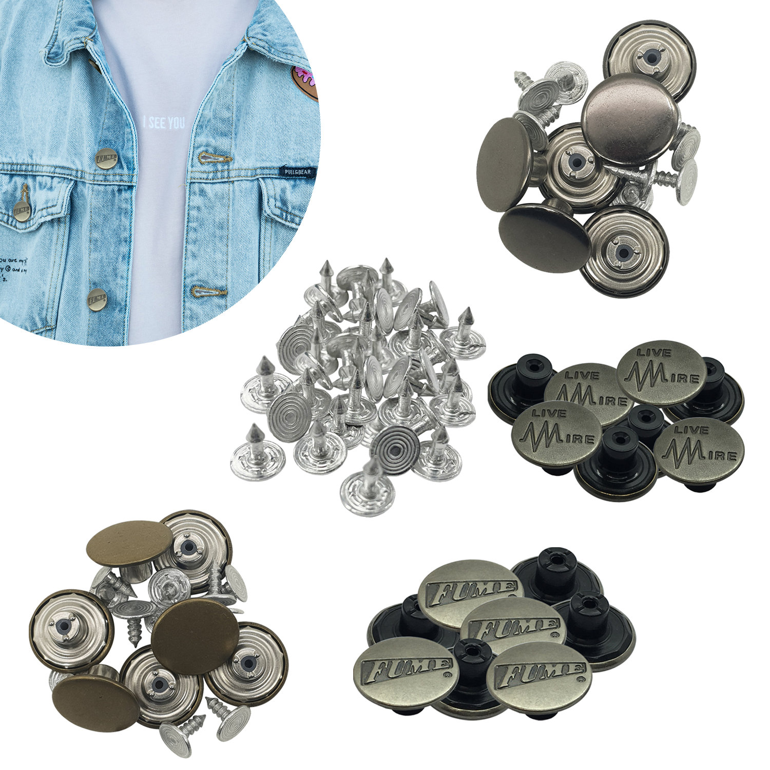 17mm Jeans Buttons Hammer on Brass Tack Fasteners for Replacement, DIY  Denim Jeans, Jackets, Shirts, Skirts, Trousers, Handbags 