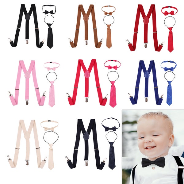 Arc Cravate + Cravate + Réglable Élastique Bretelles Bretelles Pour 12-16 Ans Garçons Enfants