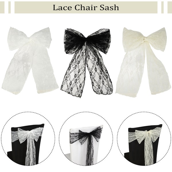 Lace Chair Cover Sashes Vintage Style Wider Fuller Bow Sash for Wedding, Banquet, Birthday Party, Events, Home Garden Party Decoration