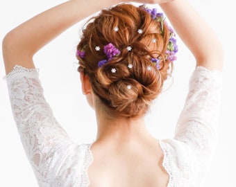 40pcs Cristal Strass Strass Fleur Perle Épingles à Cheveux Diapositive Clip Grips Bridal 