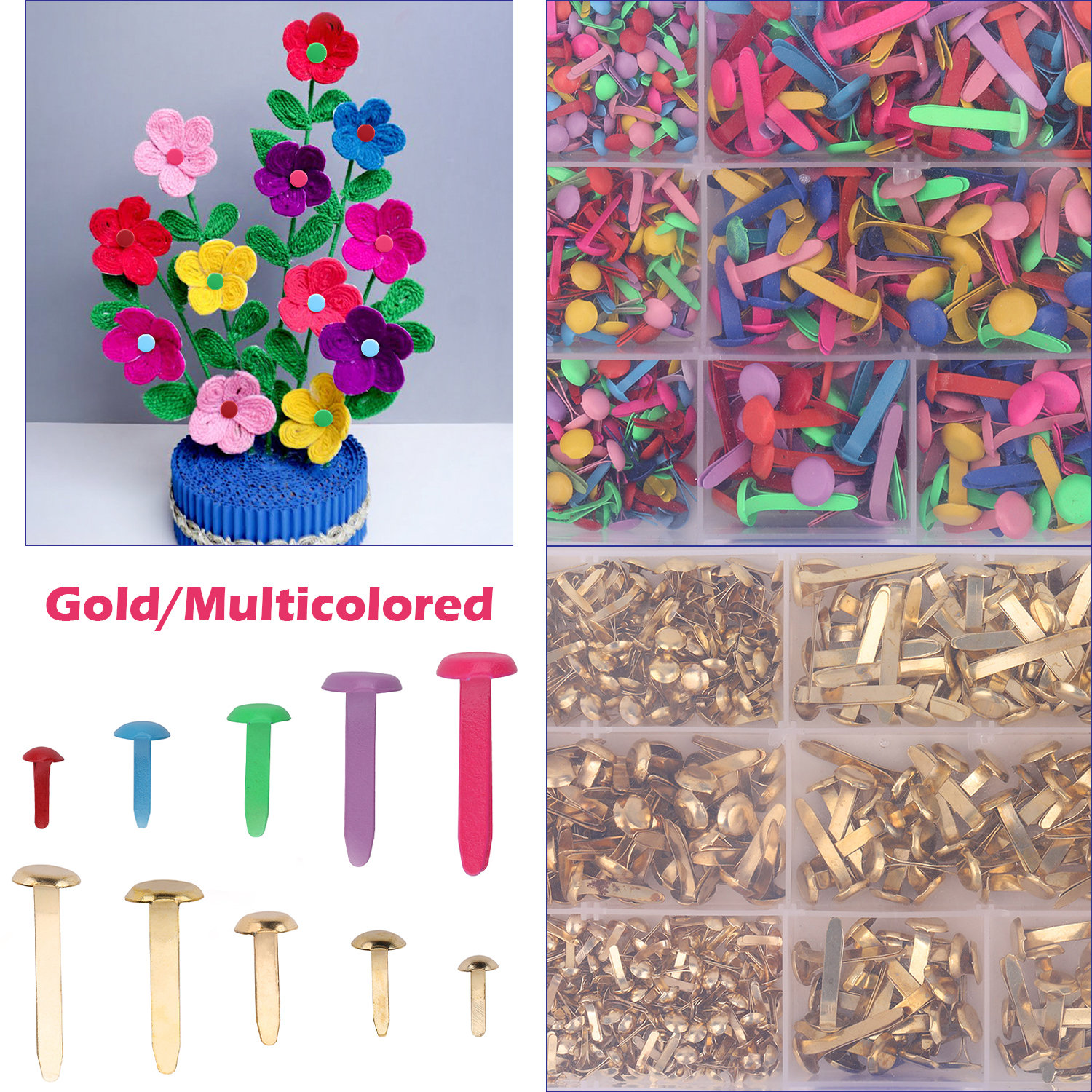 500Pcs Mini Brads for Crafts, Winspeed Colorful Metal Brads for
