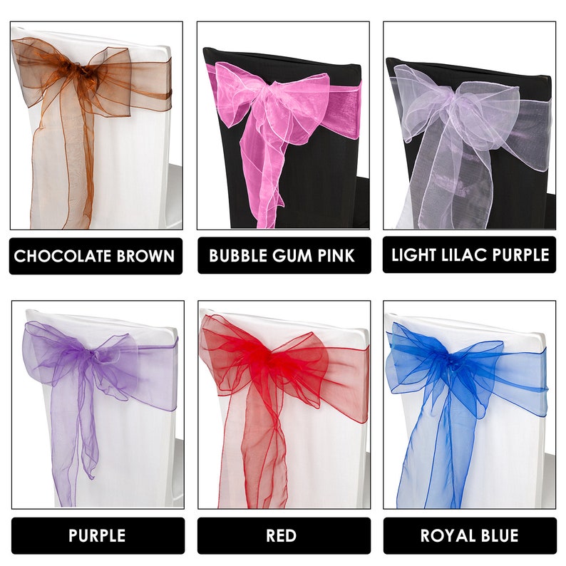 100Pcs 17cm X 280cm Organza Chair Bow Sash Fuller Wider Bows Chair Decor Ribbon Sash, Event, Wedding Chair Decor, Baby Shower Decoration image 4