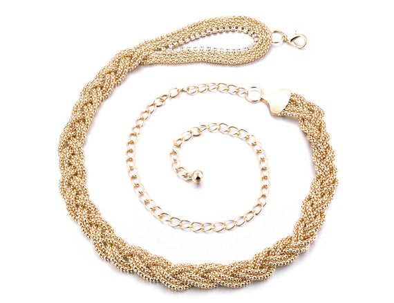 Womens Ladies Gold Rhinestone Belt Waist Chain Diamante Diamonds Buckle New 653