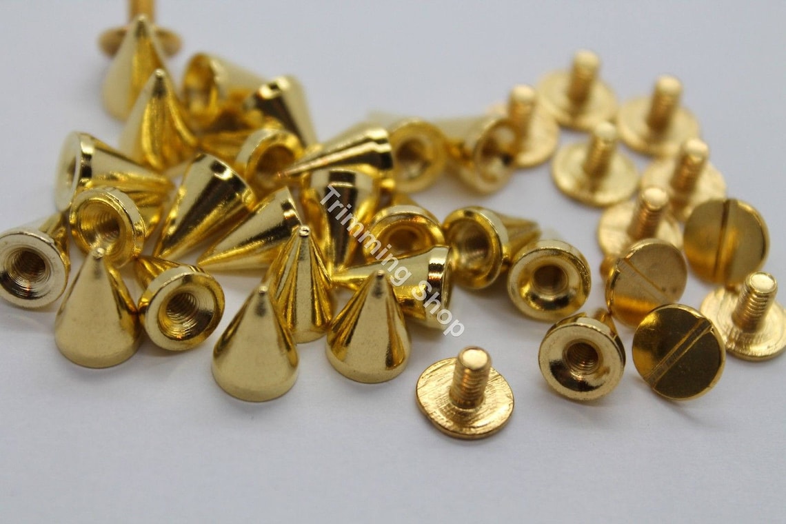 50 x Gold Punk Spike Cone Screw Back Studs Rivets Brass 7mm x Etsy