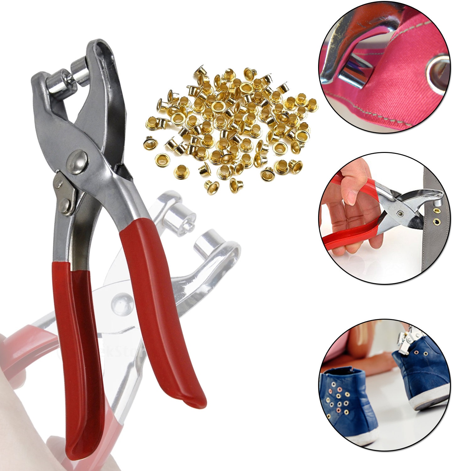 Trimming Shop 100 Set 8mm Eyelets Grommet with 3 Grommet Setting Tool  Eyelet Punch Kit for Leather, Fabric, Shoes, Handbag, Purses, Repair  Clothing