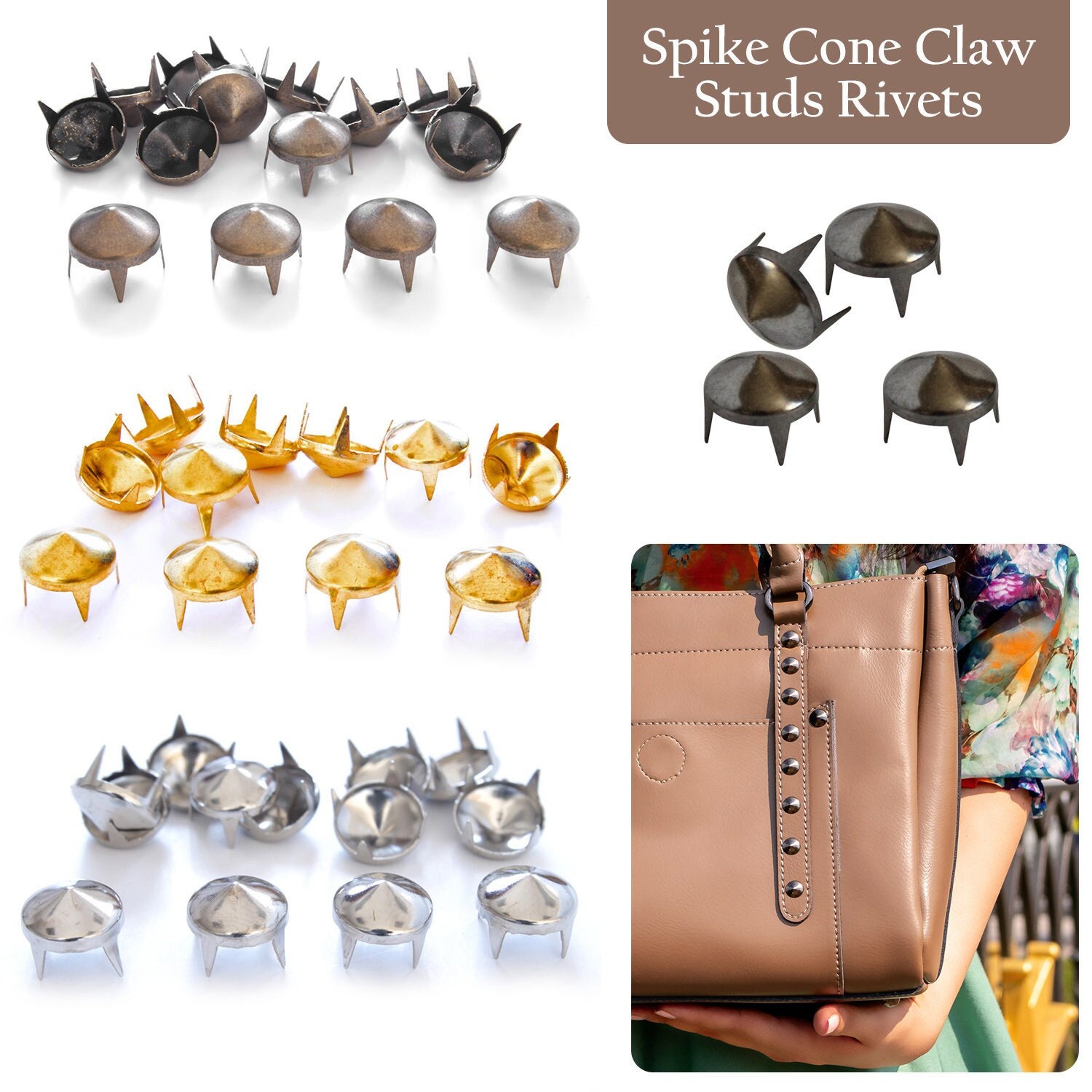 100pcs Punk Studs Cone Spike Spot Cool Rivets With Brass Pins for Leather  Jacket Belt Bags, Purses, Clothing DIY Crafts Supplies 11mm/13mm 