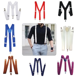 Mens 35mm Suspender Braces Clip ajustable en Y Shape Suspender Pantalones Elastic Plain Classic imagen 1