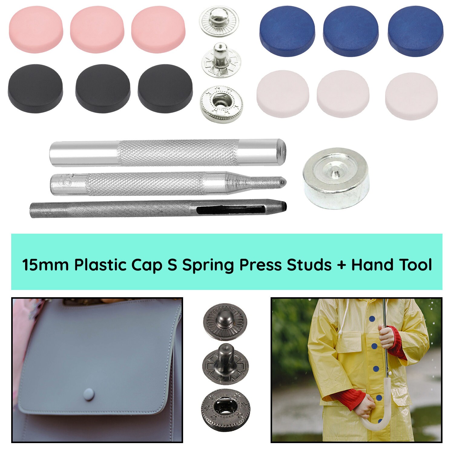 Trimming Shop 15mm S Spring Press Studs Snap Fasteners Plastic Cap