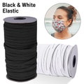 5mm Flat Elastic Cord | Elastic Band | White & Black Earloop For Face Mask | Stretch Cord for Clothing, Knitting, Dressmaking