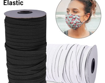 5mm Flat Elastic Cord | Elastic Band | White & Black Earloop For Face Mask | Stretch Cord for Clothing, Knitting, Dressmaking