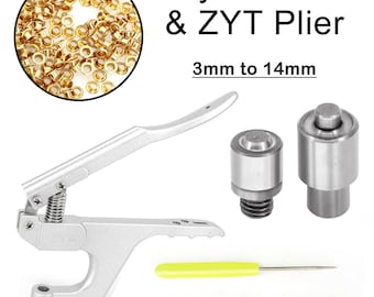 3mm-14mm Eyelets Grommet Fixing Dies With ZYT Plier For Leather DIY Art & Craft Projects, Clothing, Scrapbooking, Purses, Jackets