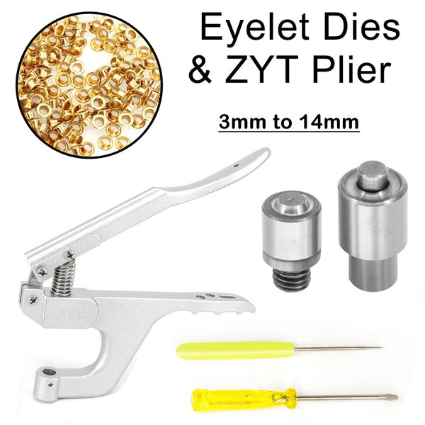 3mm-14mm Eyelets Grommet Fixing Dies With ZYT Plier For Leather DIY Art & Craft Projects, Clothing, Scrapbooking, Purses, Jackets