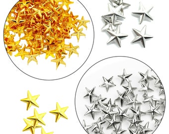 25Pcs Star Studs Spike Claw Rivets | Gold/Silver Star Studs Hand Press Spikes For Leather Craft, jackets, Belts, Clothes, Bags 28mm/40mm