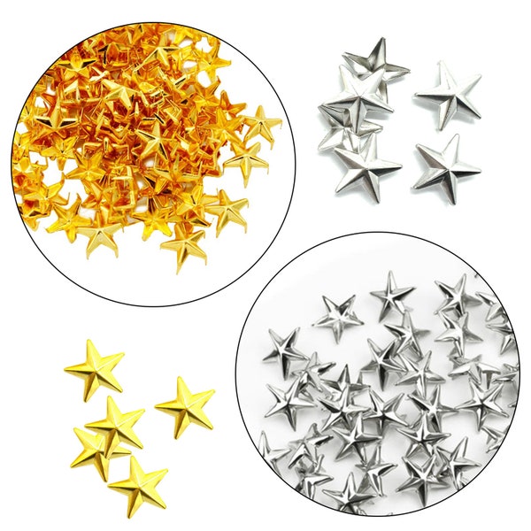 25Pcs Star Studs Spike Claw Rivets | Gold/Silver Star Studs Hand Press Spikes For Leather Craft, jackets, Belts, Clothes, Bags 28mm/40mm