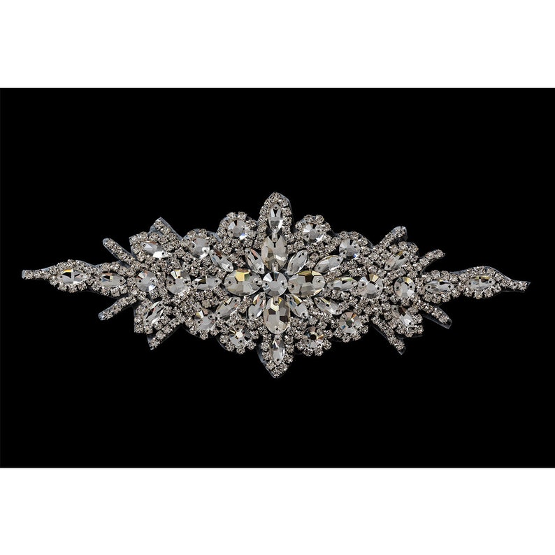 Clear Crystal Diamante Diamond Rhinestone Motif Brooch in Silver /& Ab Silver Sewing Applique Bridal Clothes Decoration Patch