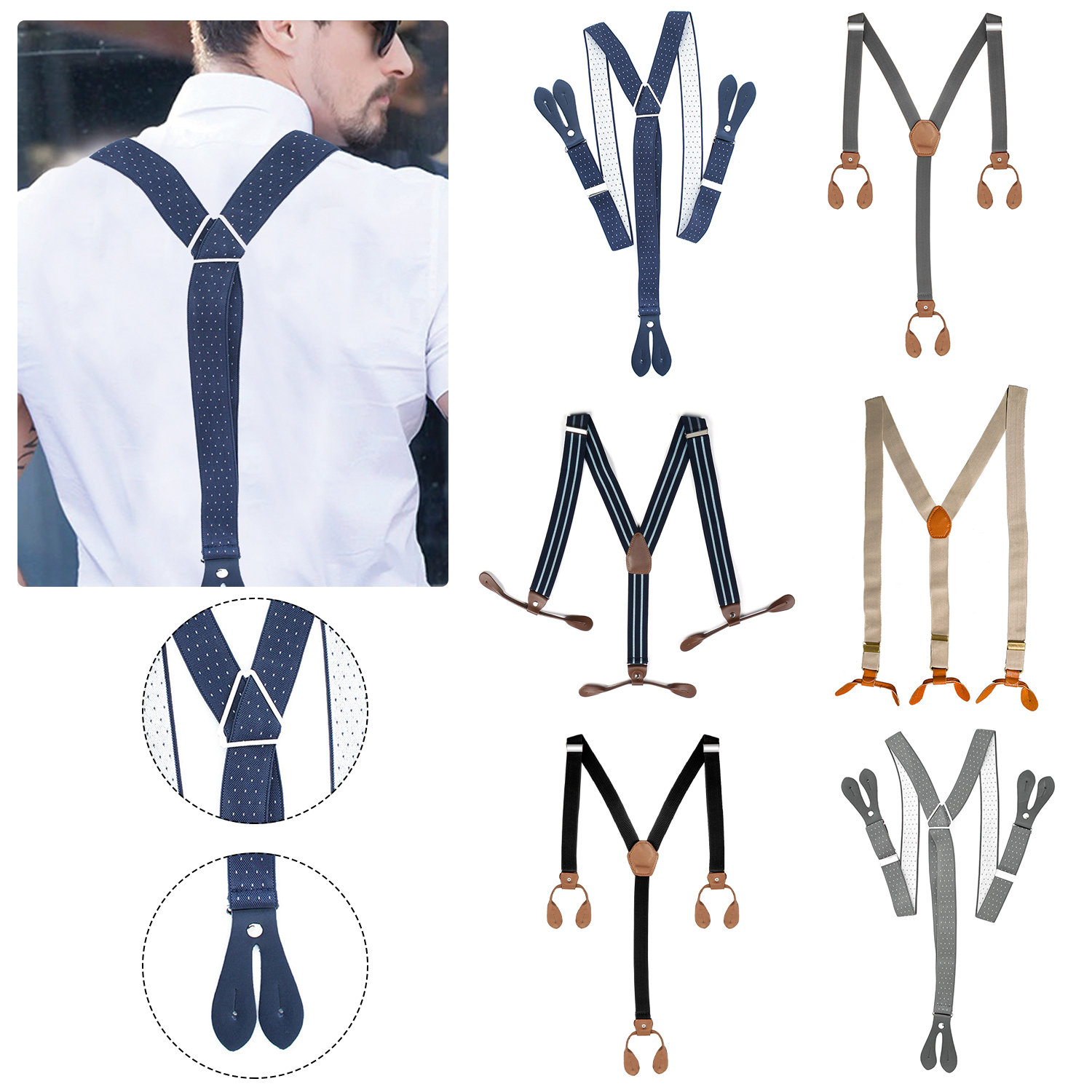 Unique Bargains Unisex 1 Wide Y Shape Adjustable Elastic Clip-on Braces  Pants Suspender