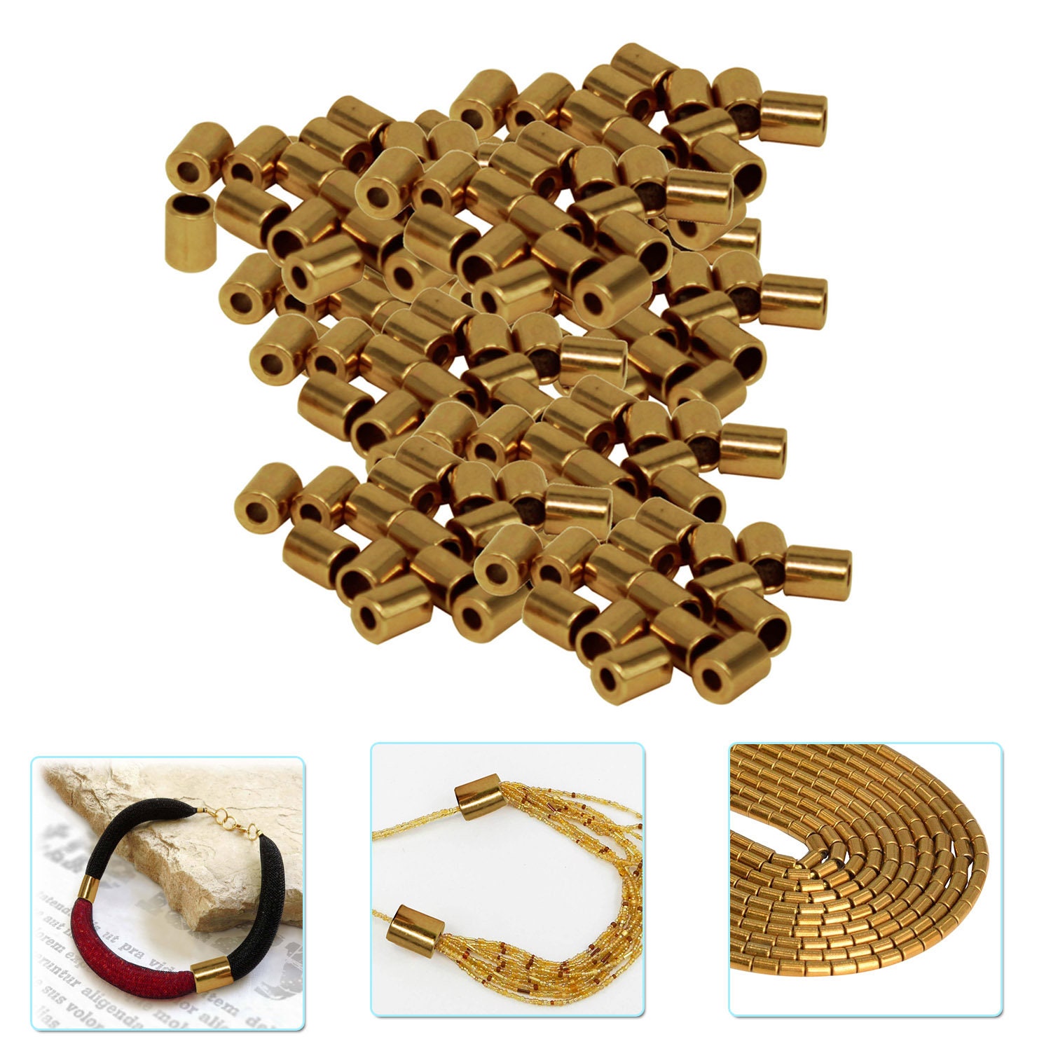 3.5mm Gold Bugle Beads Metal Cord Lock Stopper for Jewellery Etsy