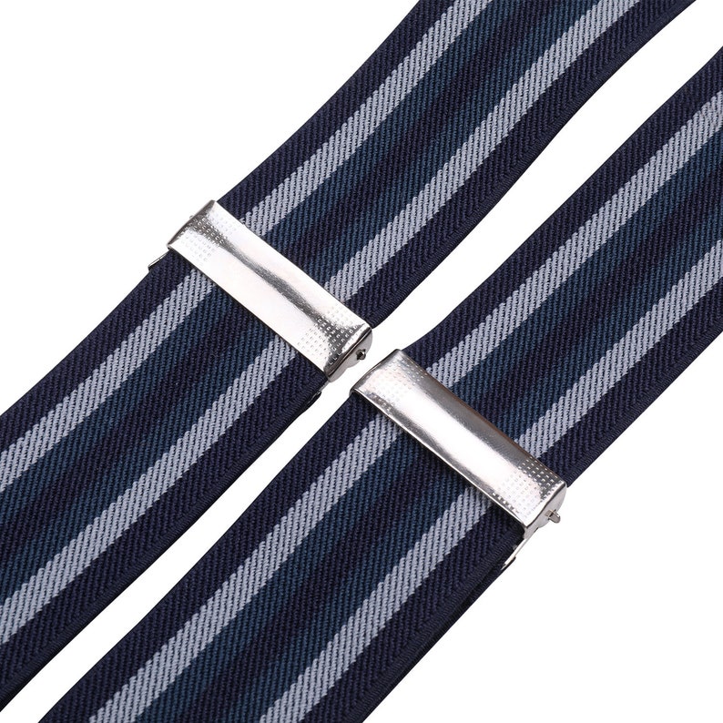 35mm Mens Braces Navy Stripe Classic Clip on Suspenders Elastic Trousers Jeans 35mm Mens Braces Navy Stripe Classic Clip on Suspenders Elastic Trousers Jeans