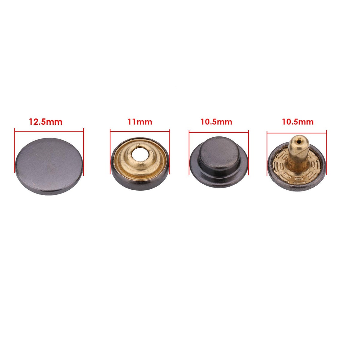 12.5mm Double Sided Brass Press Studs 4 Part Rust Proof & Etsy UK