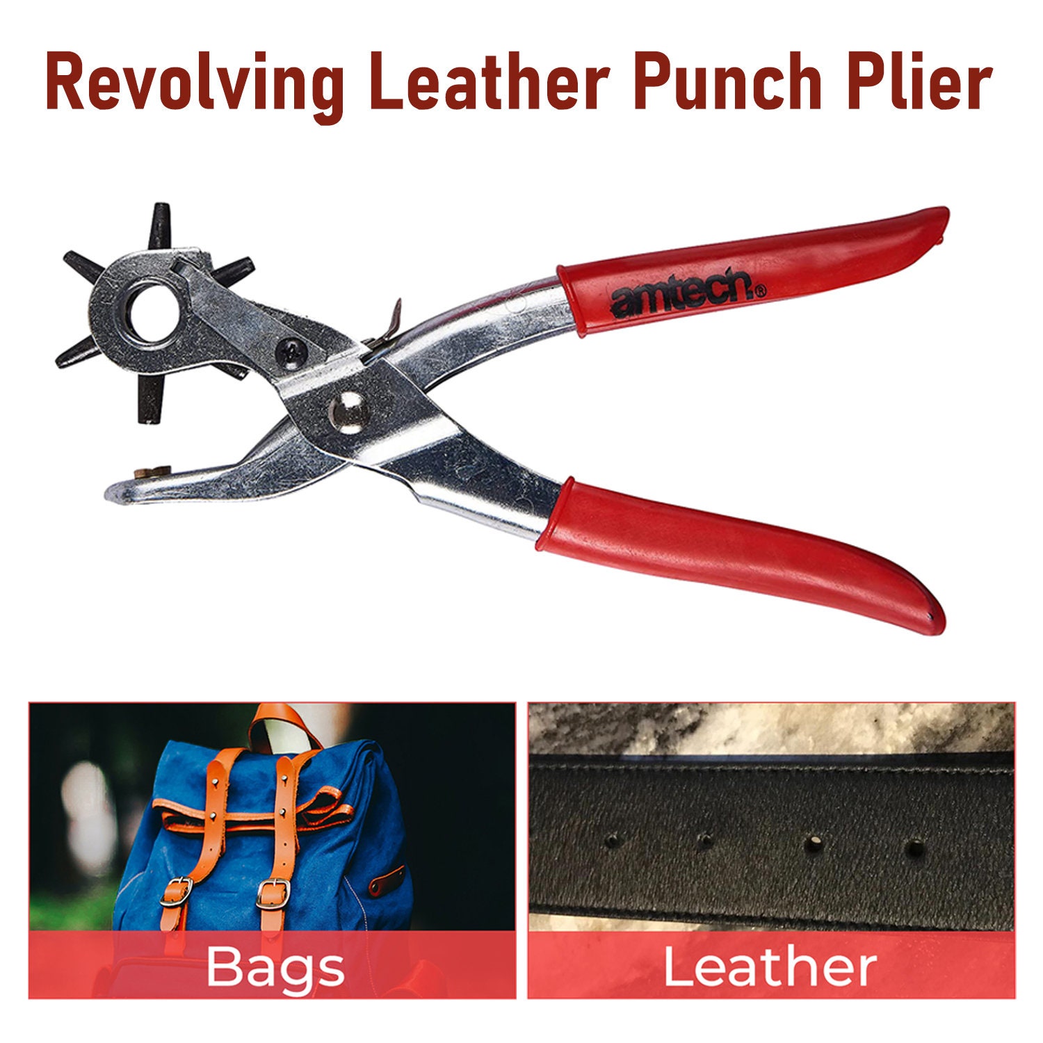 Leather Hole Punch,9 Belt Hole Puncher for Leather Heavy Duty, 6 Size  Revolving Leather Belt