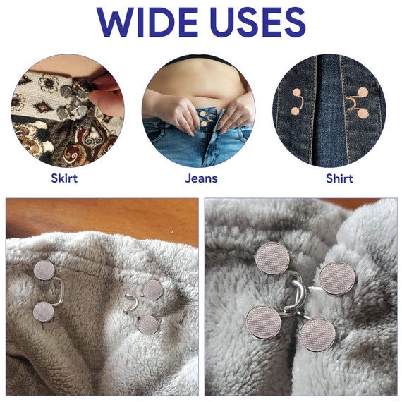 No Sew Waist Buckles With Rivets Set of 4 Nail-free Adjustable Snap Jeans  Button Extender No Sewing Instant Buckle for Jean Pants 27mm, 32mm 