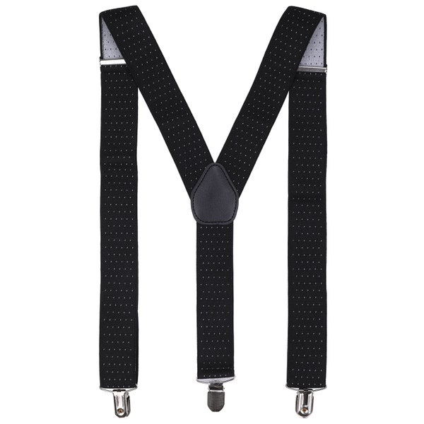 35mm Men's Suspenders Y Shape Adjustable Heavy Duty Elastic Braces for Trousers, Denims, Fashion Accessory, Black with White Dots