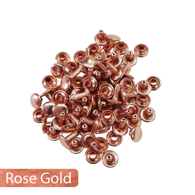 6 mm 15 mm 100pcs Cap doble de dos piezas tubulares Remaches de latón para Leather Crafts DIY arreglo de ropa monederos bolsos Rose gold