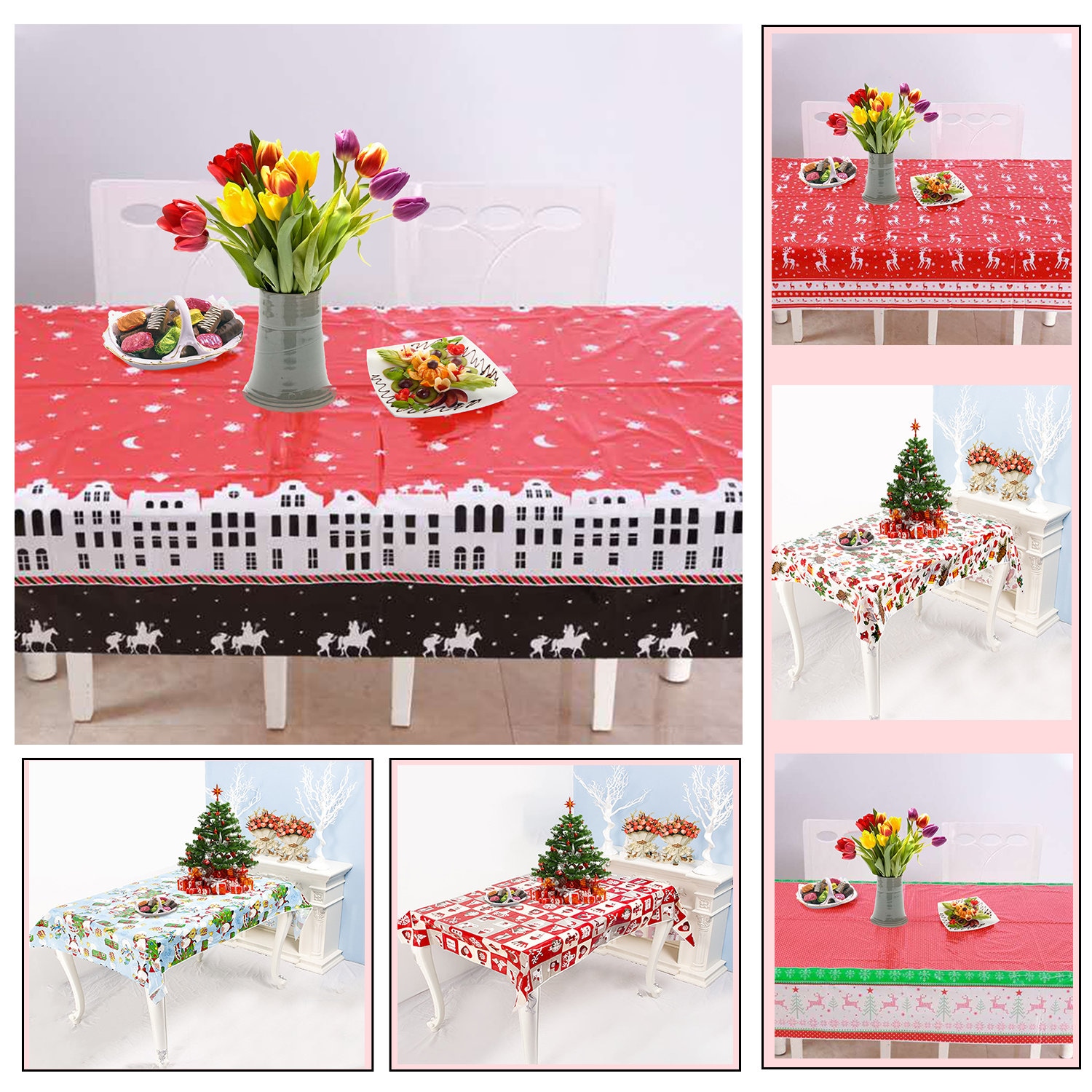Christmas PVC Tablecloth UK Snowman Reindeers Santa and Etsy
