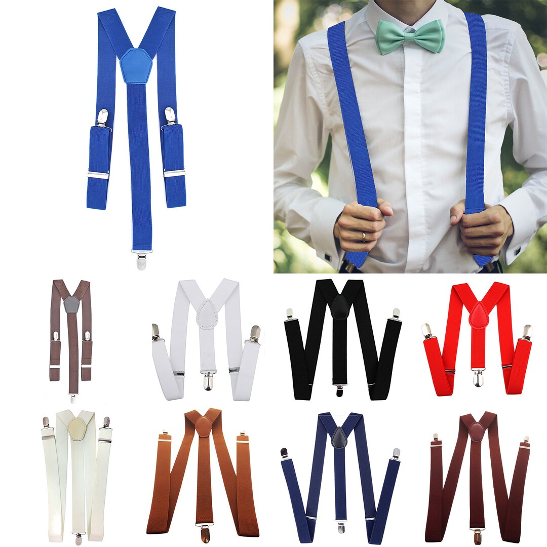 35mm Mens Suspender Braces, Clip on Suspenders Wide Adjustable Elastic