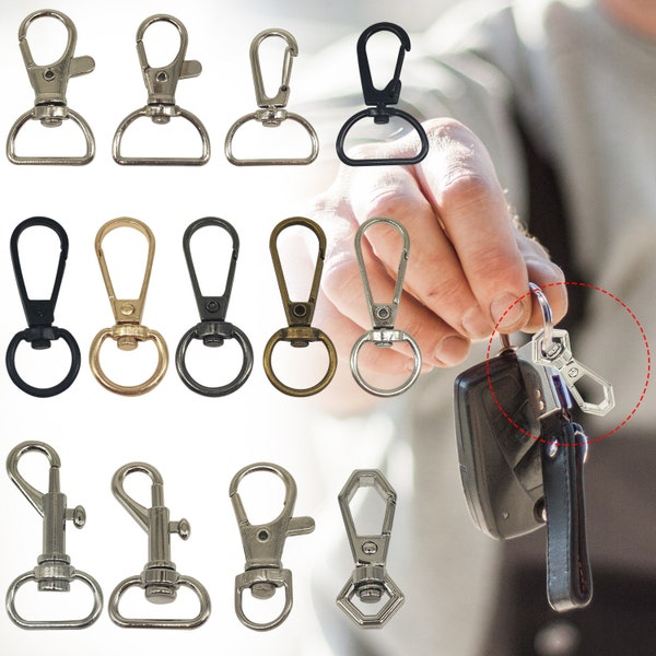 Swivel Keyrings Clasps, D Ring Clip Keychain Lanyard Swivel Snap Hooks Clips, Lobster Claw Clasps for Webbing Strap, Backpack, Pet Collars