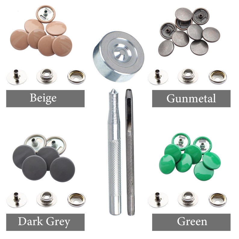 15mm Small Silver Press Studs Metal Snap Fasteners with Hand Fixing Tool Durable & Lightweight for Jeans Leather Sewing Projects Repair image 2