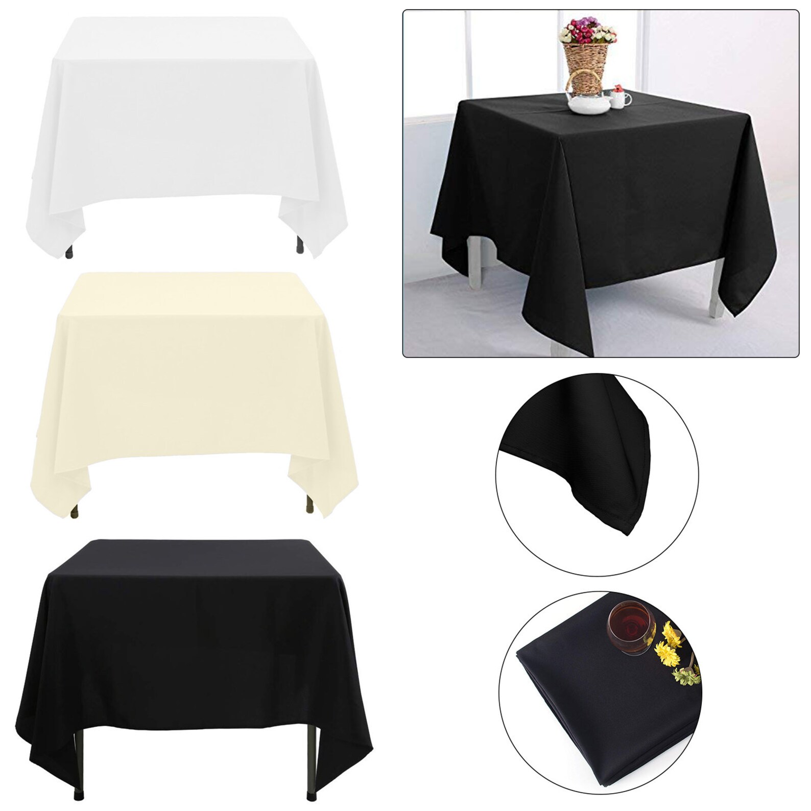 5/10pcs Square Table Cloth Polyester Table Cover White Black Etsy