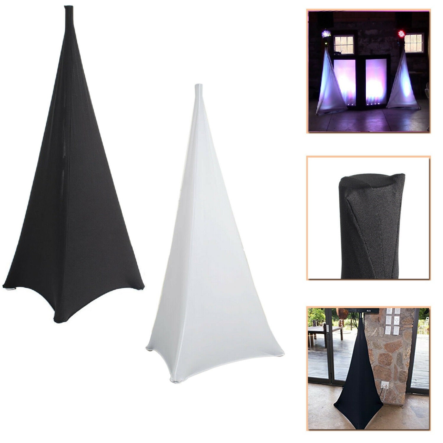 Details about   Black EXTRA TALL spandex lycra speaker scrim dj tripod stand cover single sided 