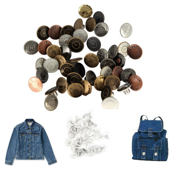 50pcs 17mm Hammer On Mixed Metal Jean Buttons Studs DIY Denim Jackets Trousers