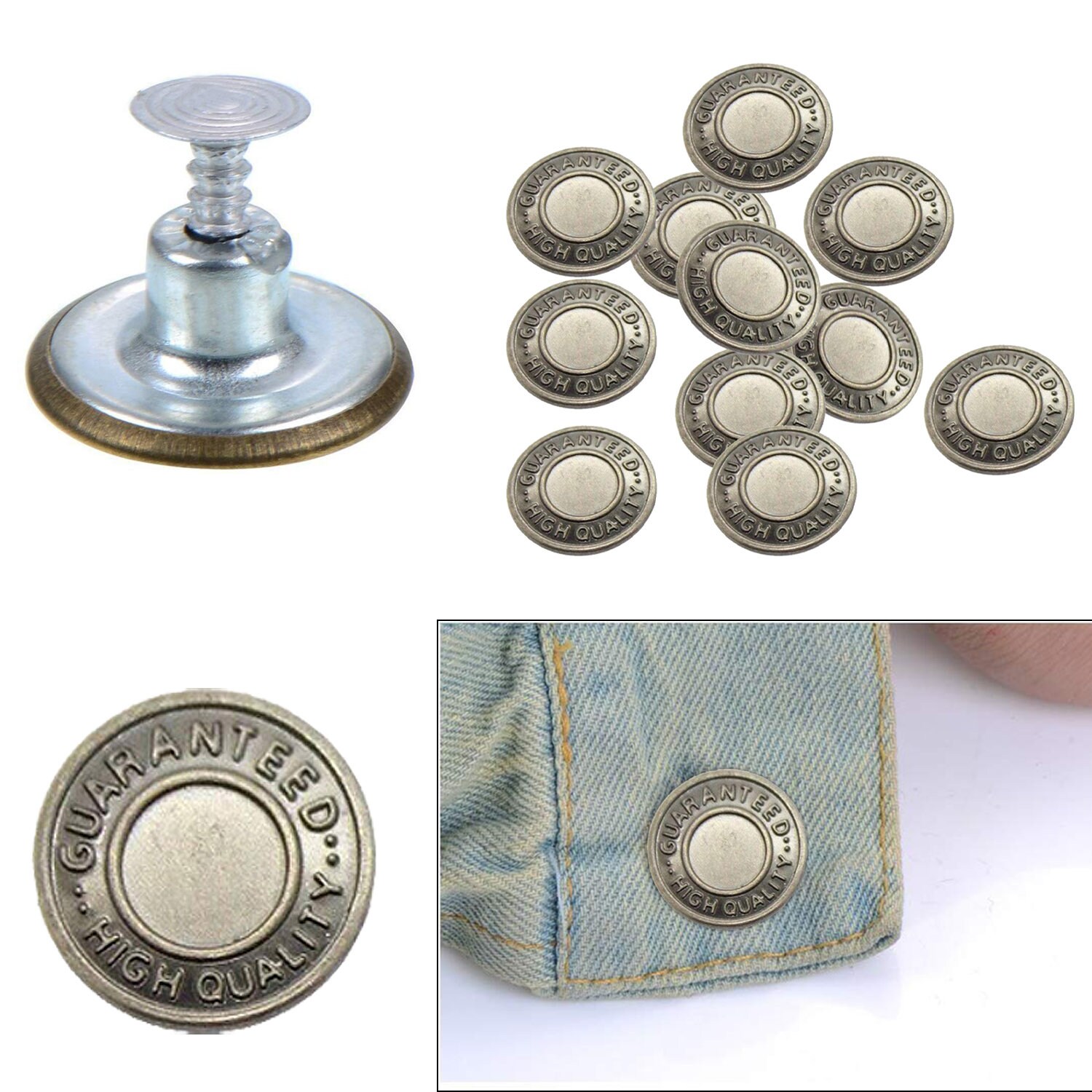 Trimming Shop 14mm Replacement Jean Buttons with Back Pins Rivet, Antique,  100pcs Set 