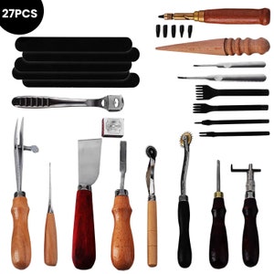 Leather Craft Hand Tool Kit, Leather Sewing Tools, Sewing Stitching Carving Work Saddle, Leather Hand Stitching Kit for Sewing Kit For Men 27pcs