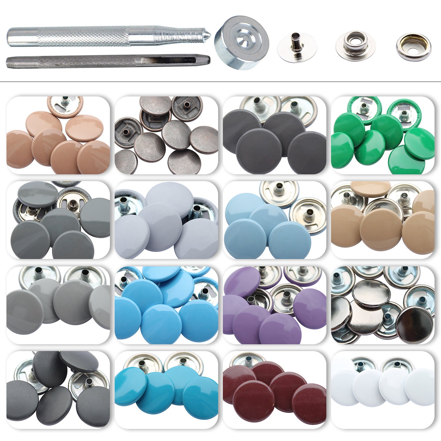 50 Sets Canvas Snap Kit 15mm Metal Snaps Button with 2 Tool, Silver Tone -  Silver Tone - Bed Bath & Beyond - 37559210