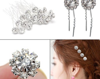 Clear Crystal Diamante Rhinestone Wedding Bridal Hair Pins Clips Prom Party Gift Ladies Fashion Hair Accessory