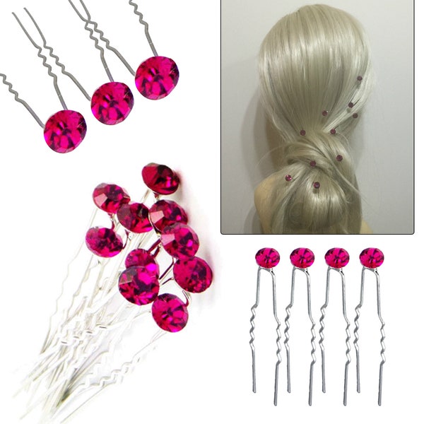20pcs Hot Pink Hair Pins with Diamante Rhinestone Crystal Silver plated for Women Girls Curls and All Types of Hair Wedding Bridal Accessory