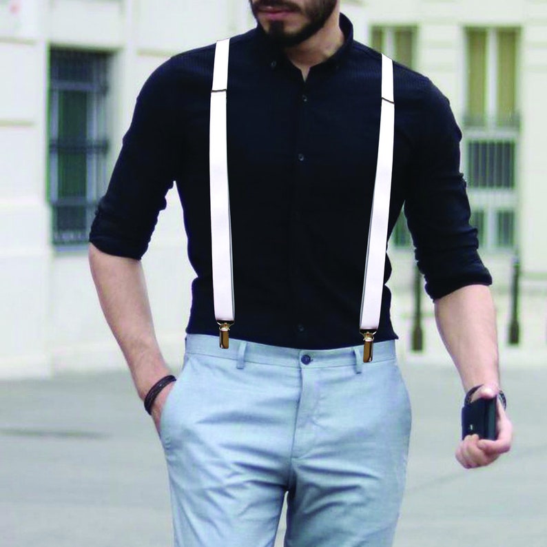 Mens 35mm Suspender Braces Clip ajustable en Y Shape Suspender Pantalones Elastic Plain Classic imagen 9