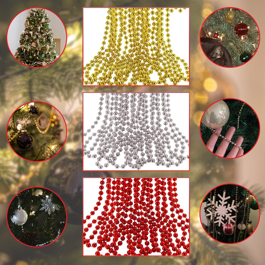 thumbnail image 2 of Hanging Bead Garland Christmas Tree Decorations – 9 Meters Of Tinsel String, Multi-Colors 2 of 6