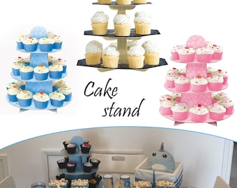 Cupcake Stand 3-Tier Foldable Cardboard Cupcake Stand Afternoon Tea Stand for Weddings, High-Tea, Birthday, Baby Shower, Anniversary Parties