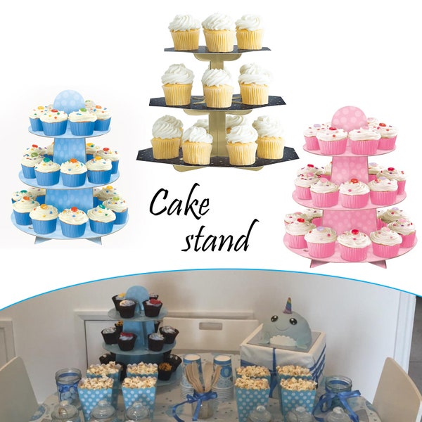 Cupcake Stand 3-Tier Foldable Cardboard Cupcake Stand Afternoon Tea Stand for Weddings, High-Tea, Birthday, Baby Shower, Anniversary Parties