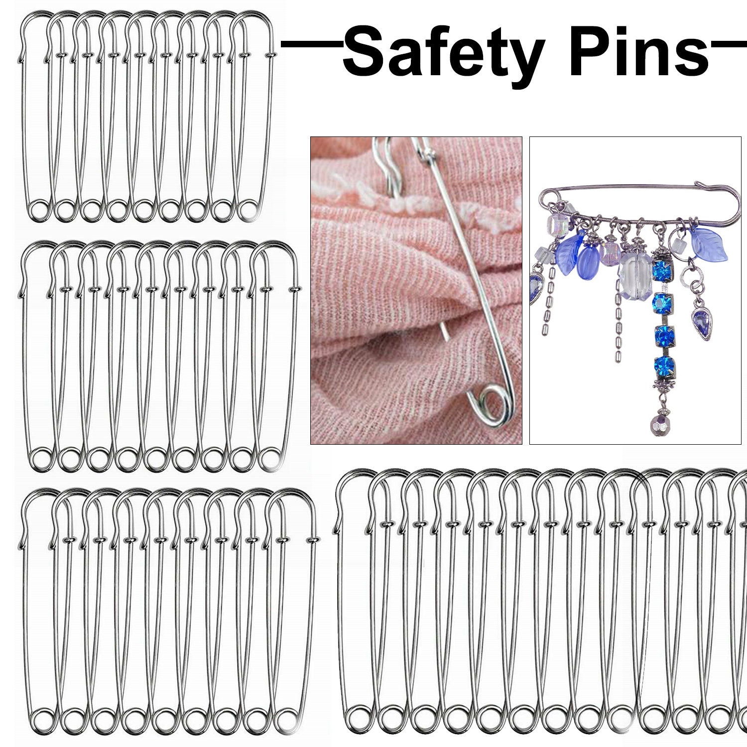 WHOLESALE 100 Pcs 75mm Heavy Duty Safety Pins Brooch Pins With 