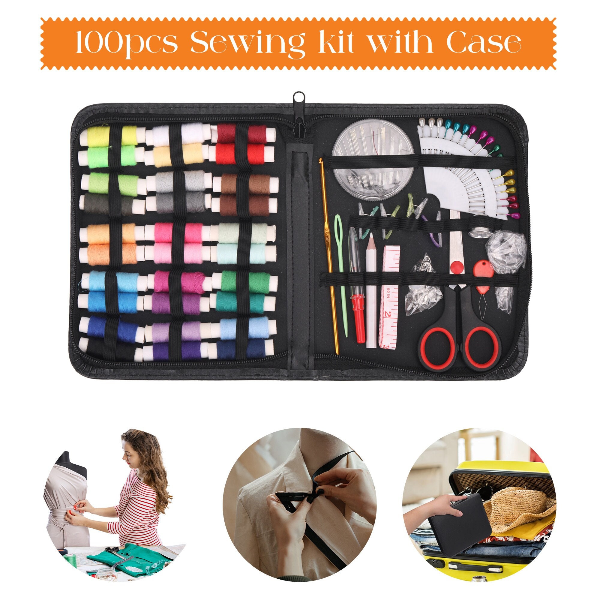Sewing Kit,Sewing Kit,206 Pcs Sew Kit for Home, Beginner, Traveler,DIY  Sewing, Adults, Emergency- Premium Sewing Kits, Zipper Portable