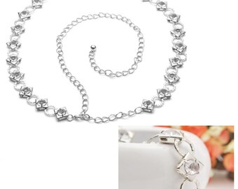 Silver 3 Row Diamante Diamond Ladies Waist Chain Charm Belt Fashion 